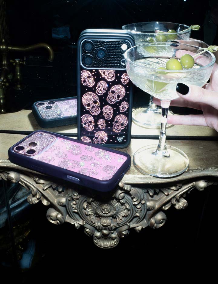Better Half with Stas and Vic Rhinestone Skull | Black and Pink iPhone Case