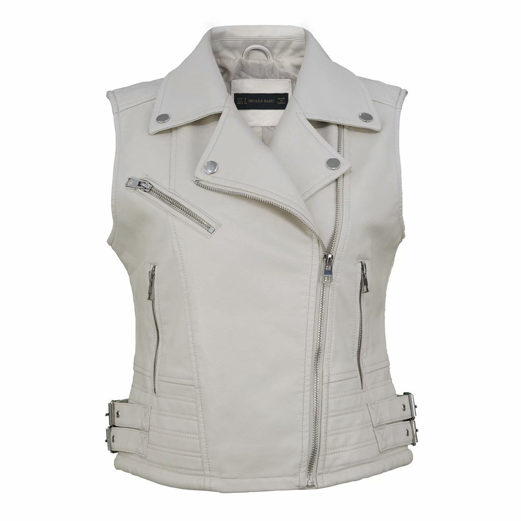 Women's Vest Slim Fit Short PU Leather Motorcycle Vest
