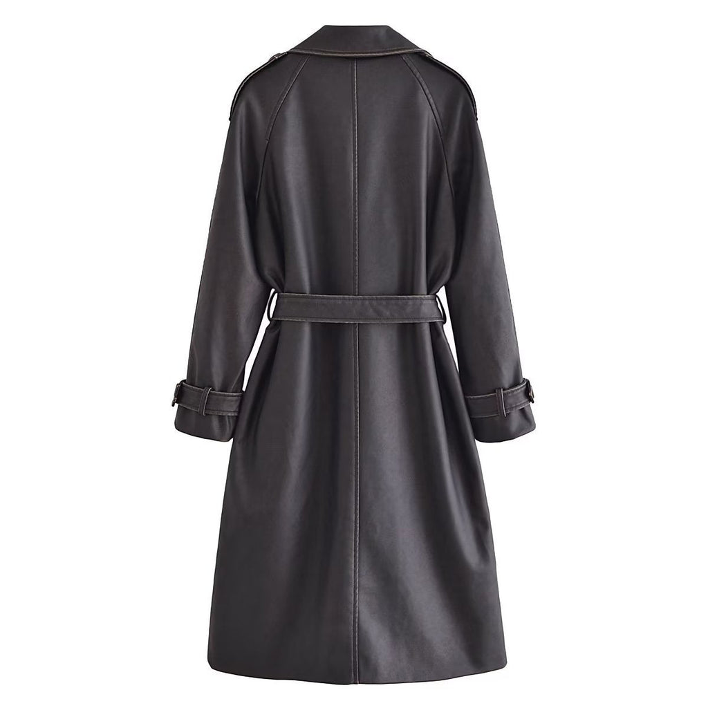 Women's Trench Coat Faux Leather Trench Coat